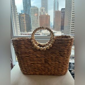 A New Day - straw tote with bead handles